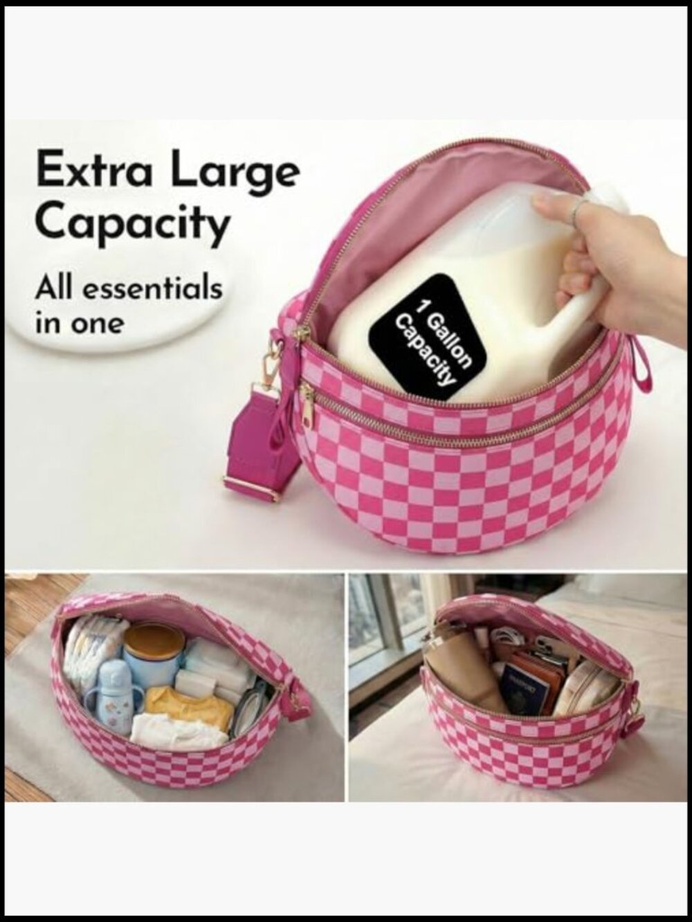 Checkered Crossbody Bag Nylon Fanny Pack Hands-Free Travel Shoulder Bum Bag - Picture 3 of 6